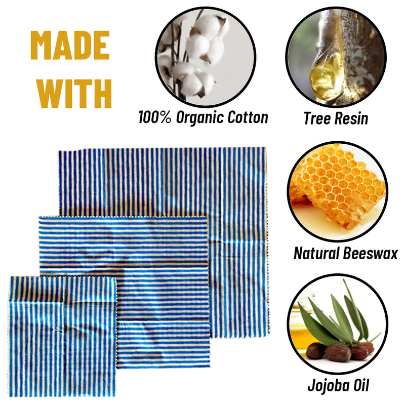 3Pcs/Set Cotton Beeswax Wrap Cloth Reusable Natural Food Grade